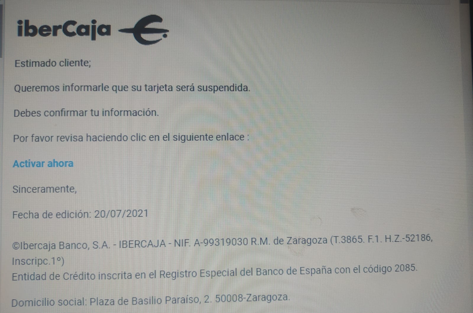 Correo electrónico fraudulento